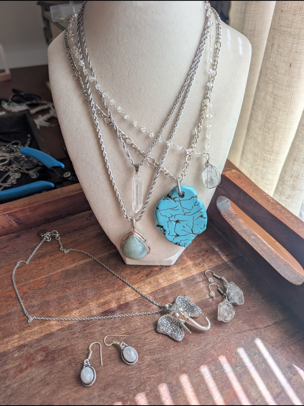 Boho Jewelry Lot | 5 Necklaces & 2 Pairs of Earrings | Handmade, Vintage & Gems